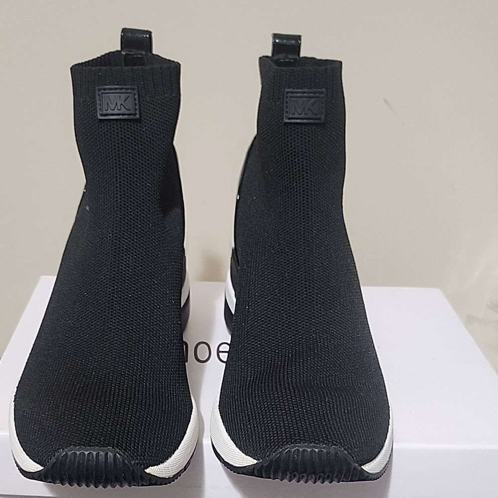 Michael Kors Black and White Woman's Skyler Stretch-Knit Sock Sneakers